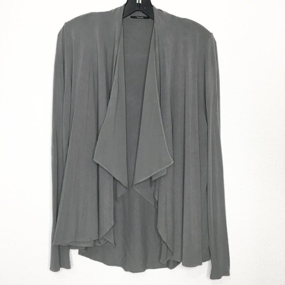 TAHARI Open Drape Waterfall Cardigan MEDIUM Long Sleeve Women’s Gray - Picture 1 of 12